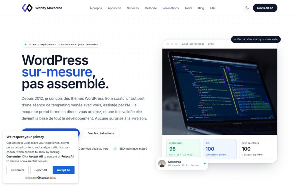 Page d’accueil de Webify, sites WordPress sur mesure